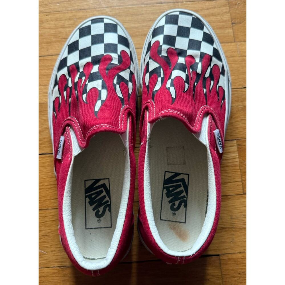 Vans Slip On Checker Blood Drips Flame Red Sneakers Shoes Men’s 6 Women’s 7.5